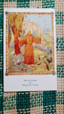 VINTAGE POST CARD SAINT FRANCIS PREACHING TO THE BIRDS LONDON  AFTER PAINTING