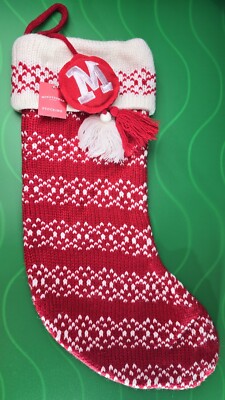 Wondershop Monogram Letter ''M'' Knit Red & White 18'' Christmas Stocking. NWT.