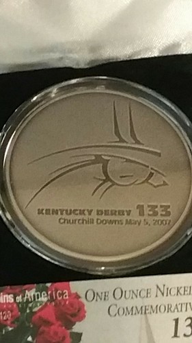 133rd Kentucky Derby 2007 Churchill Downs 1  oz Nickel Silver Commemorative Coin