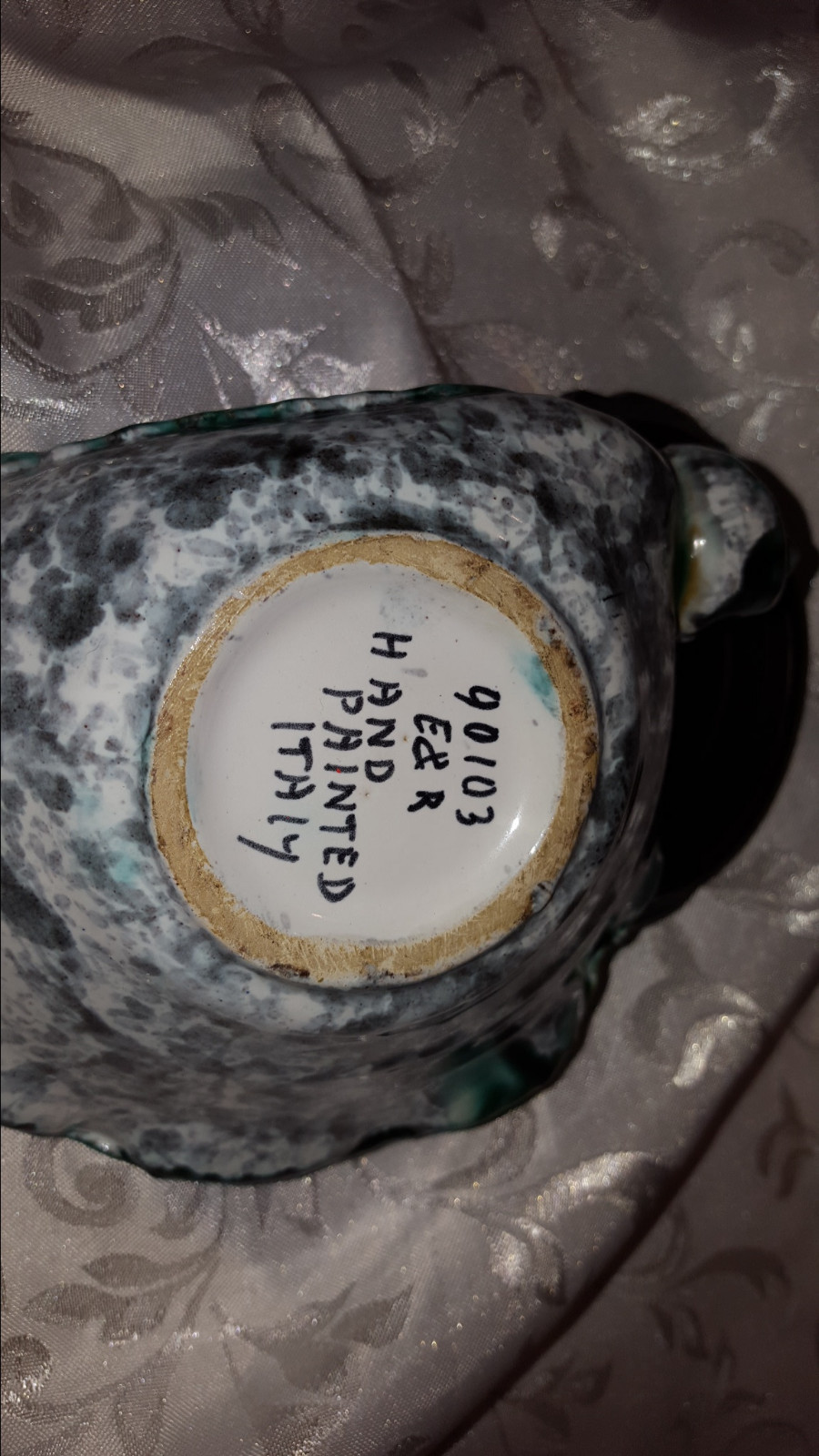 Hand sculptured shell  trinket or candy dish with wooden stand Italy # 3063