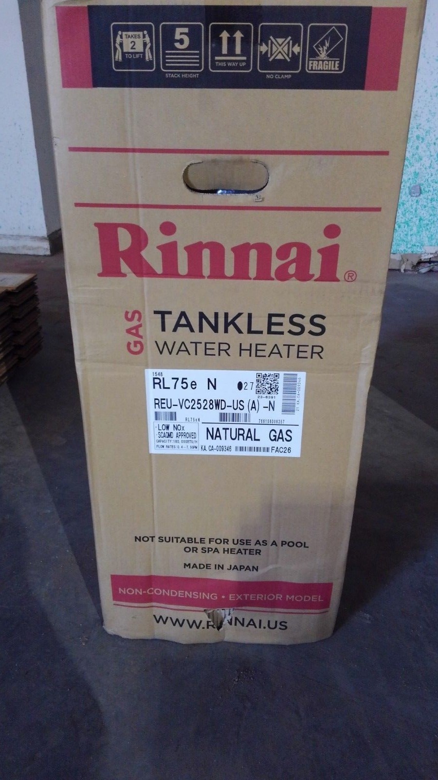 New Rinnai RL75eN External Tankless Water Heater Natural Gas