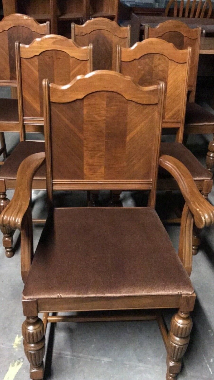 Vintage Antique Dining Room Set Walnut Maple Table Chairs Hutch Buffet Complete