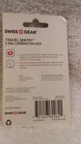 Swiss Gear Travel Sentry 3-dial Combination Lock TSA Accepted