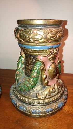 Antique 1920's Art Deco Armor Bronze CHRISTMAS Candle Holder Pair, Gorgeous!