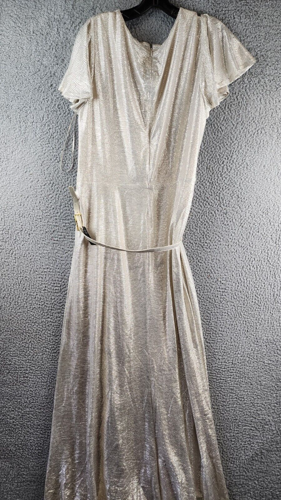 Ralph Lauren Metallic Flutter Sleeves Evening Dress Women 14 Gold V-Neck - Picture 7 of 18