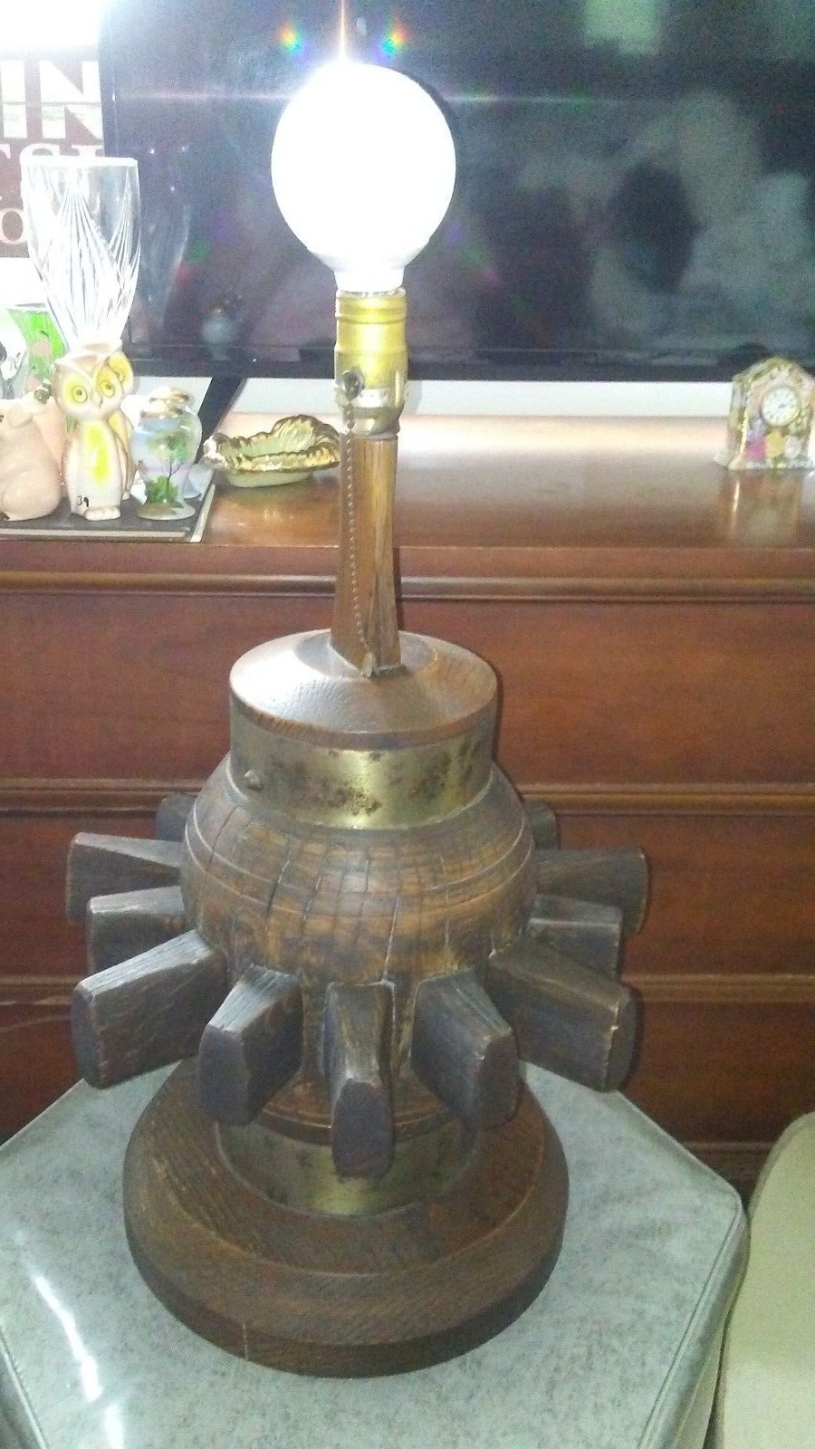 Vintage Ethan Allen Pine Cogwheel Cog Wheel Table Lamp RARE