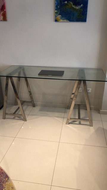 Glass And Chrome Trestle 47 Sawhorse Desk Desks Waterloo