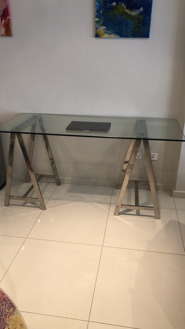 Glass And Chrome Trestle 47 Sawhorse Desk Desks Waterloo