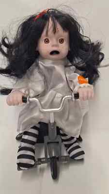 Spooky Animated Creepy Girl On Tricycle Haunted Light Up Sings Pedals Gift Fun