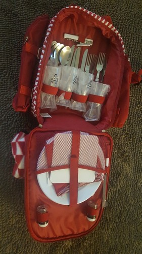 VonShef*4 Person Red Picnic Backpack with Blanket*NWT