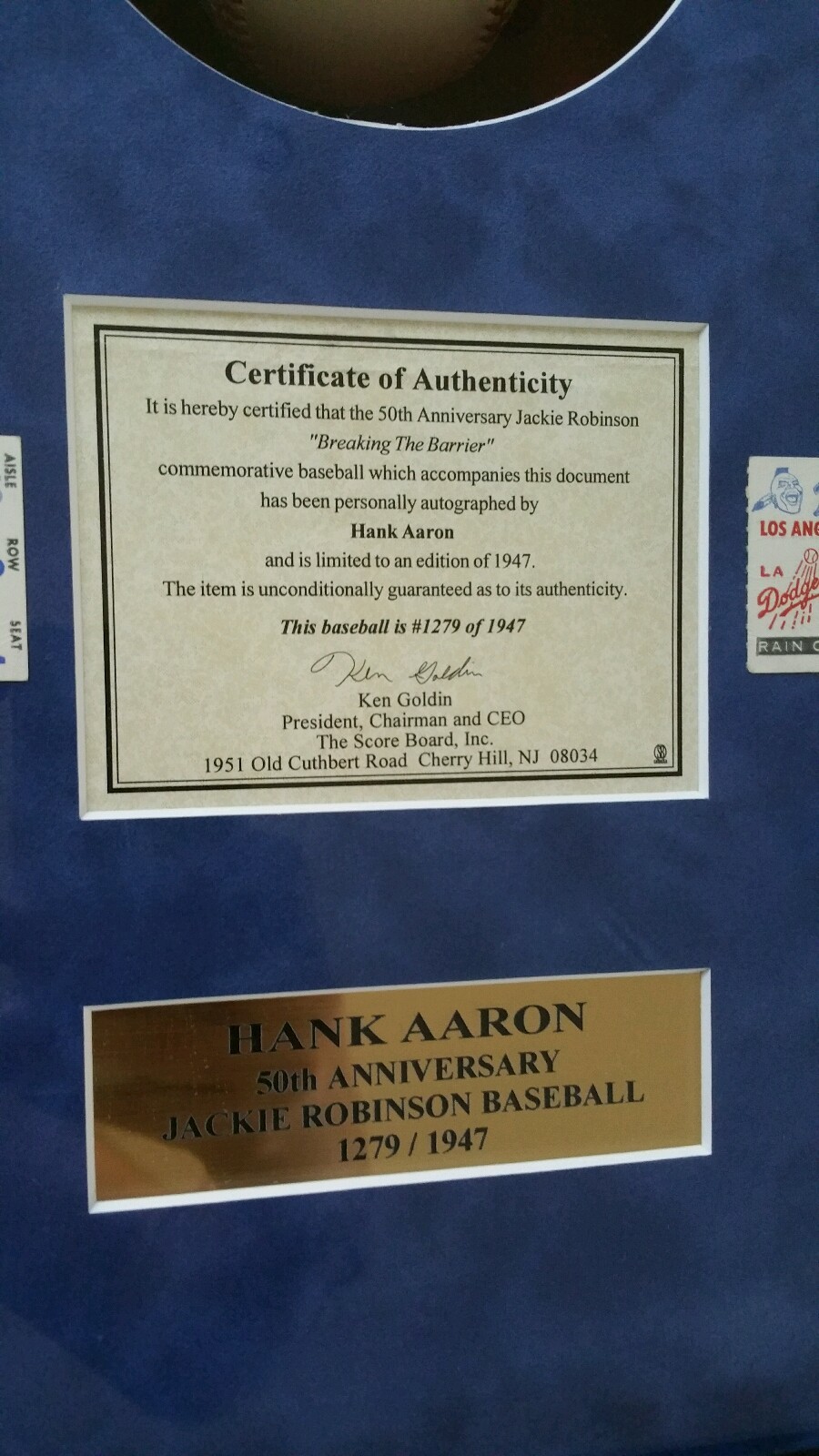 Hank Aaron April 8 1974 #715 Ticket Stubs Braves & Autographed Baseball COA