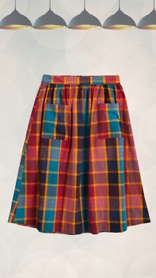 Ex Seasalt Women s Cotton Paint Check Midi Skirt in Red Multi Check