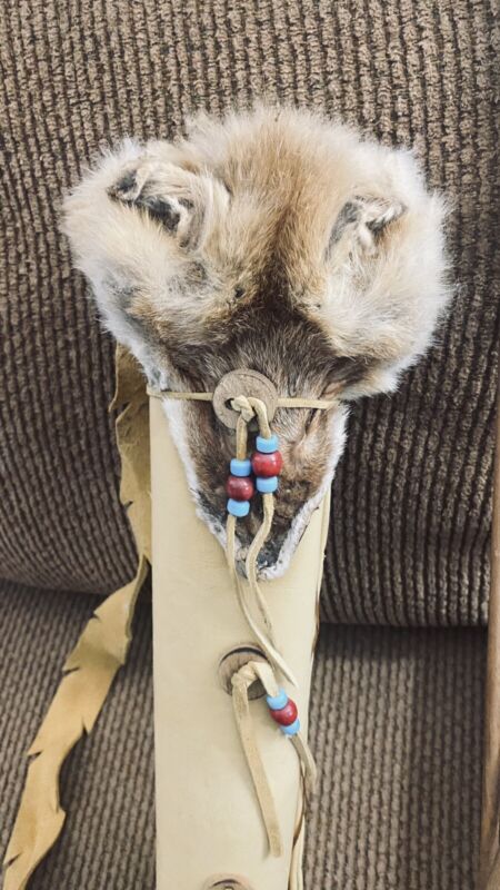 Vintage Native American Quiver & Arrow Fox Pelt Head Leather Beading