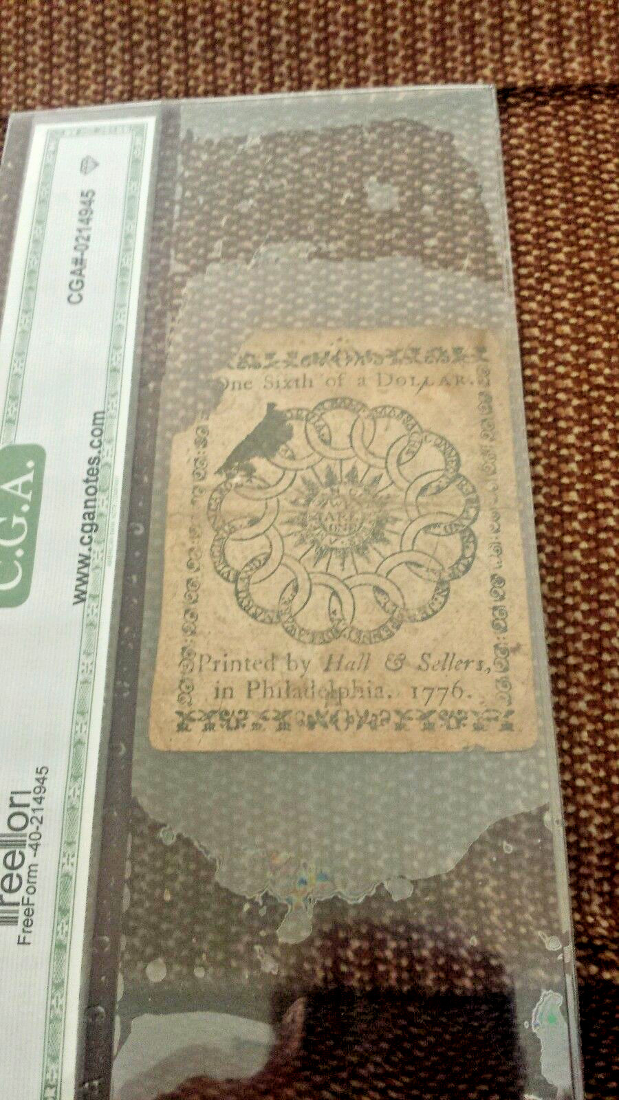 Feb 2, 1776 $1/6 DOLLAR US CONTINENTAL CURRENCY FUGIO NOTE XF EXTREMELY FINE