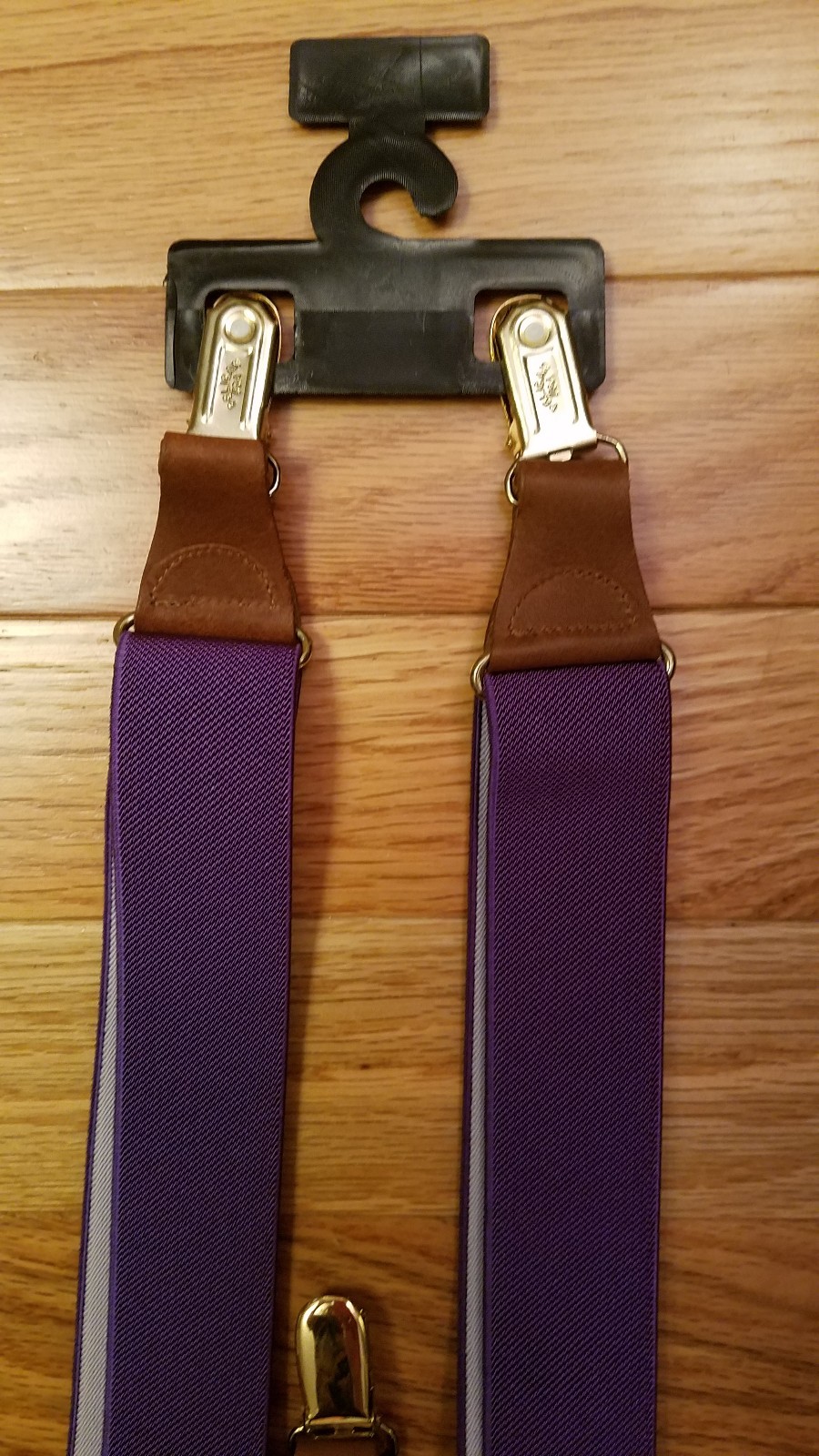 NWT COLOURS by ALEXANDER JULIAN Purple Suspenders Braces Leather Pelican Clips