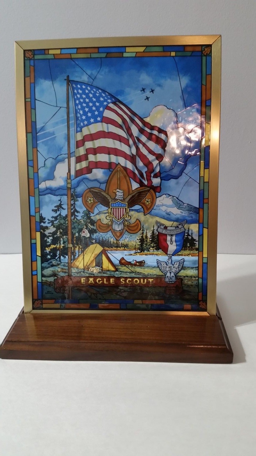 Boy Scout Memorabilia Eagle Scout Stained Glass Tableau With Base - Jack Woodson