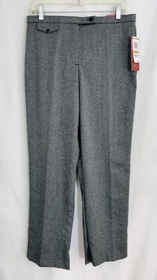 New! JM Collection Women's 12 Petite Essentials Magic Pant Gray Herringbone