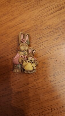 Bunny rabbit mother and child brooch pin resin clay style Easter 2''