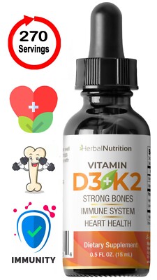 Best Vitamin D3 Supplement Plus K2 Liquid Vitamin Complex Drops 270 Serving!