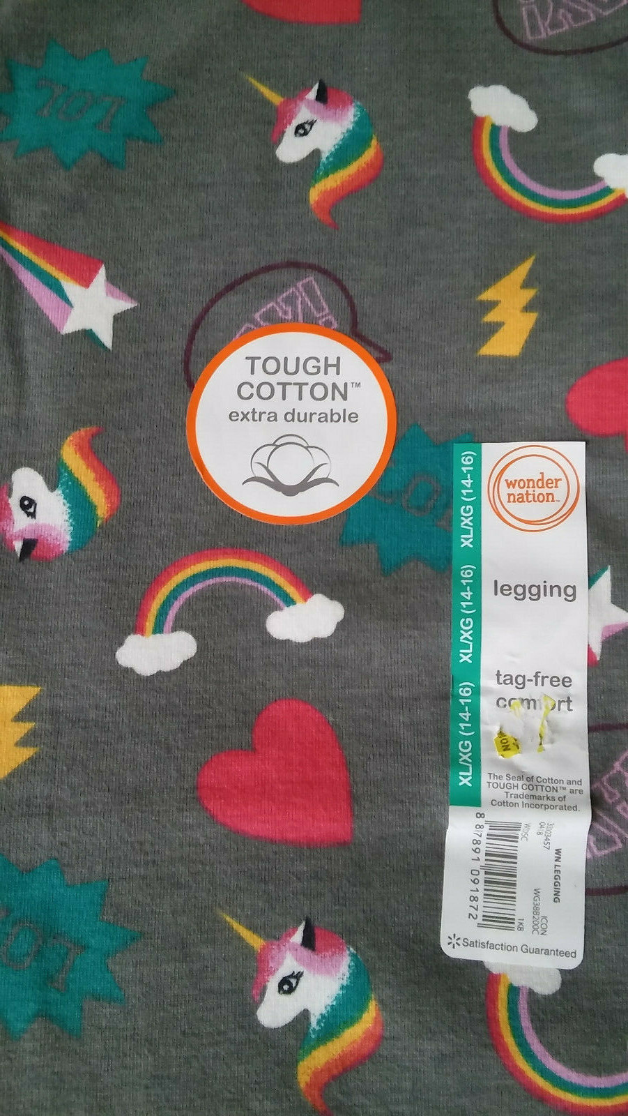 WONDER NATION Girls Unicorn Rainbow Print Leggings Cotton/Spandex XL 14-16 NEW!