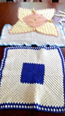 Lace Doilies Crochet Blue Yellow Cotton Antique Lot of 5 Vintage