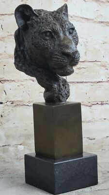 African Cheetah Bronze Bust Sculpture Figurine By Mene Animal Figure Art Marble