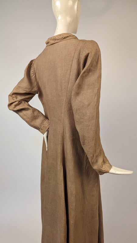 EDWARDIAN LONG LINEN DUSTER COAT W SCROLLING SOUTACHE EDGING | eBay