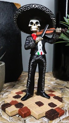 Male Skeleton Skull Black Mariachi Band Violin Statue 5.5'' height by Summit