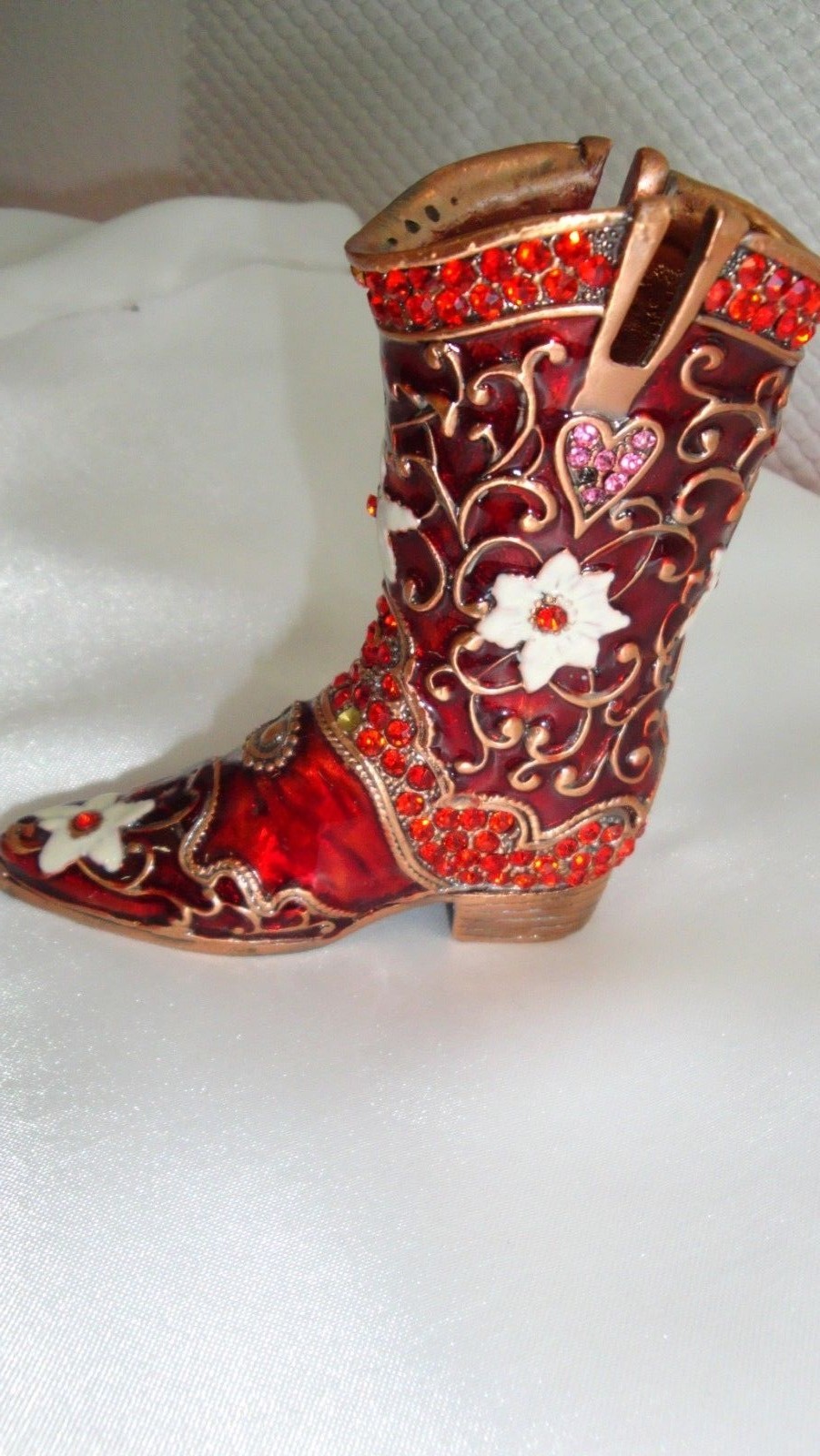 Red Enameled Brass Metal Boot Shoe Vase / Ornament bling 3.5