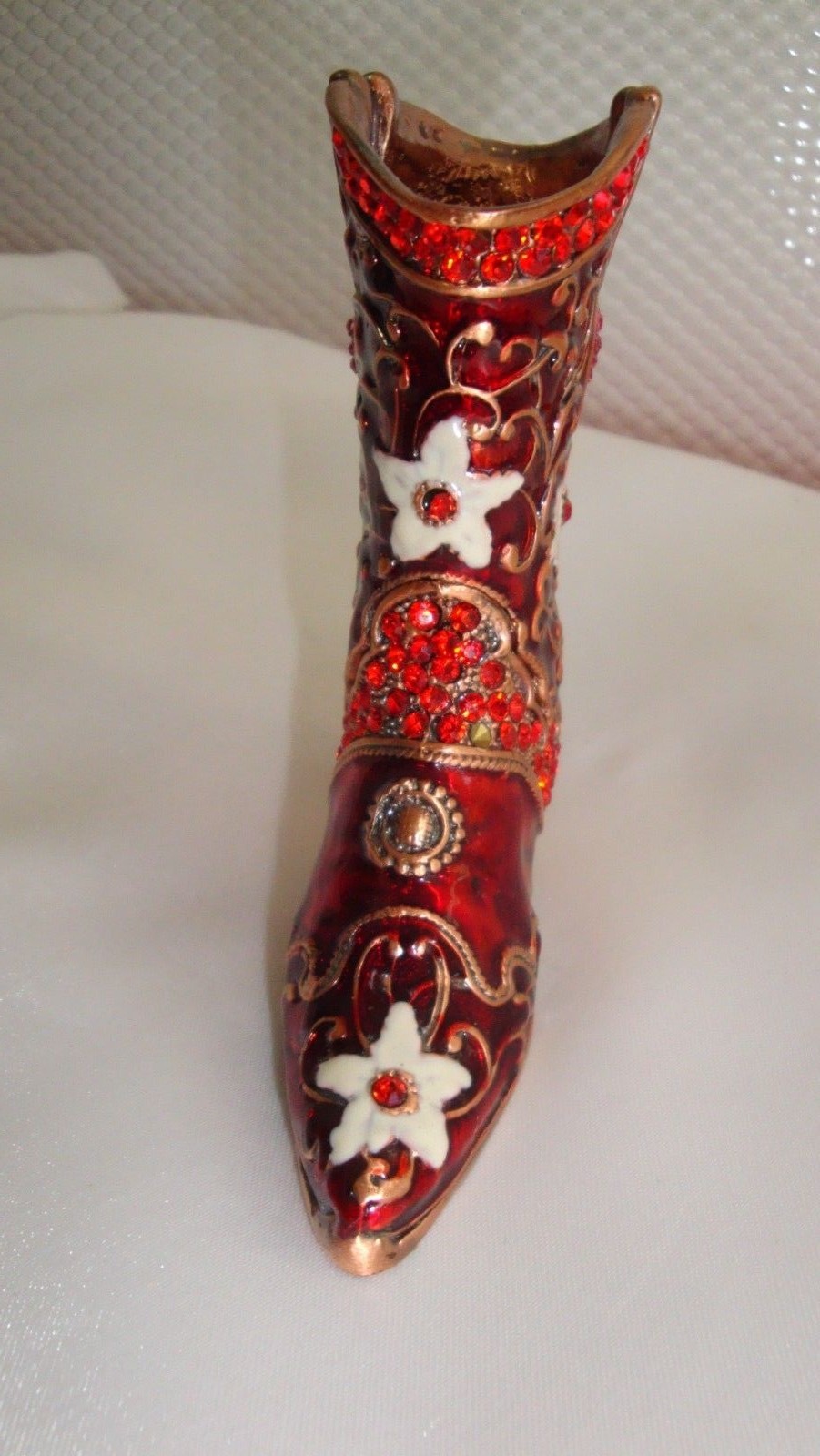 Red Enameled Brass Metal Boot Shoe Vase / Ornament bling 3.5