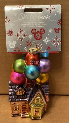 Disney Parks 2023 Happy Holidays Pixar Up House Glass Christmas Ornament NEW
