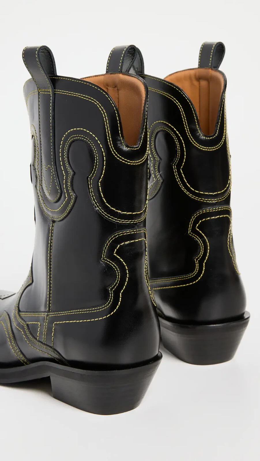 Pre-owned Ganni Low Shaft Embroidered Western Boots - Black/yellow ( Origin $595 )