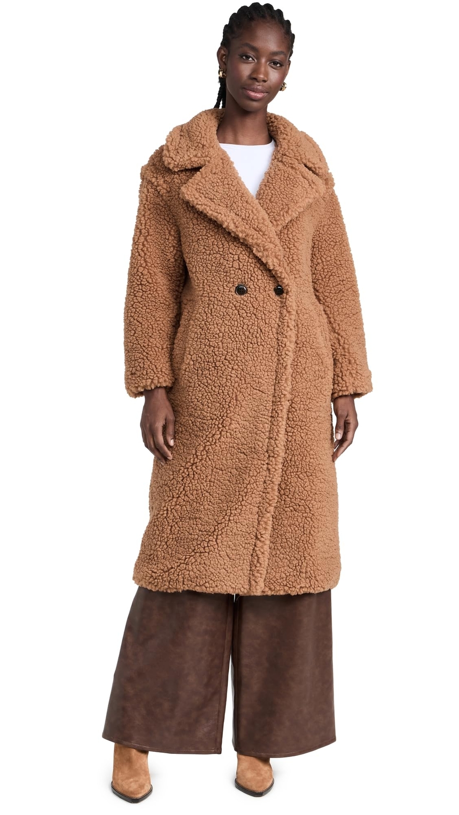 Pre-owned Ugg Women's Gertrude Long Teddy Coat, Chestnut In Brown
