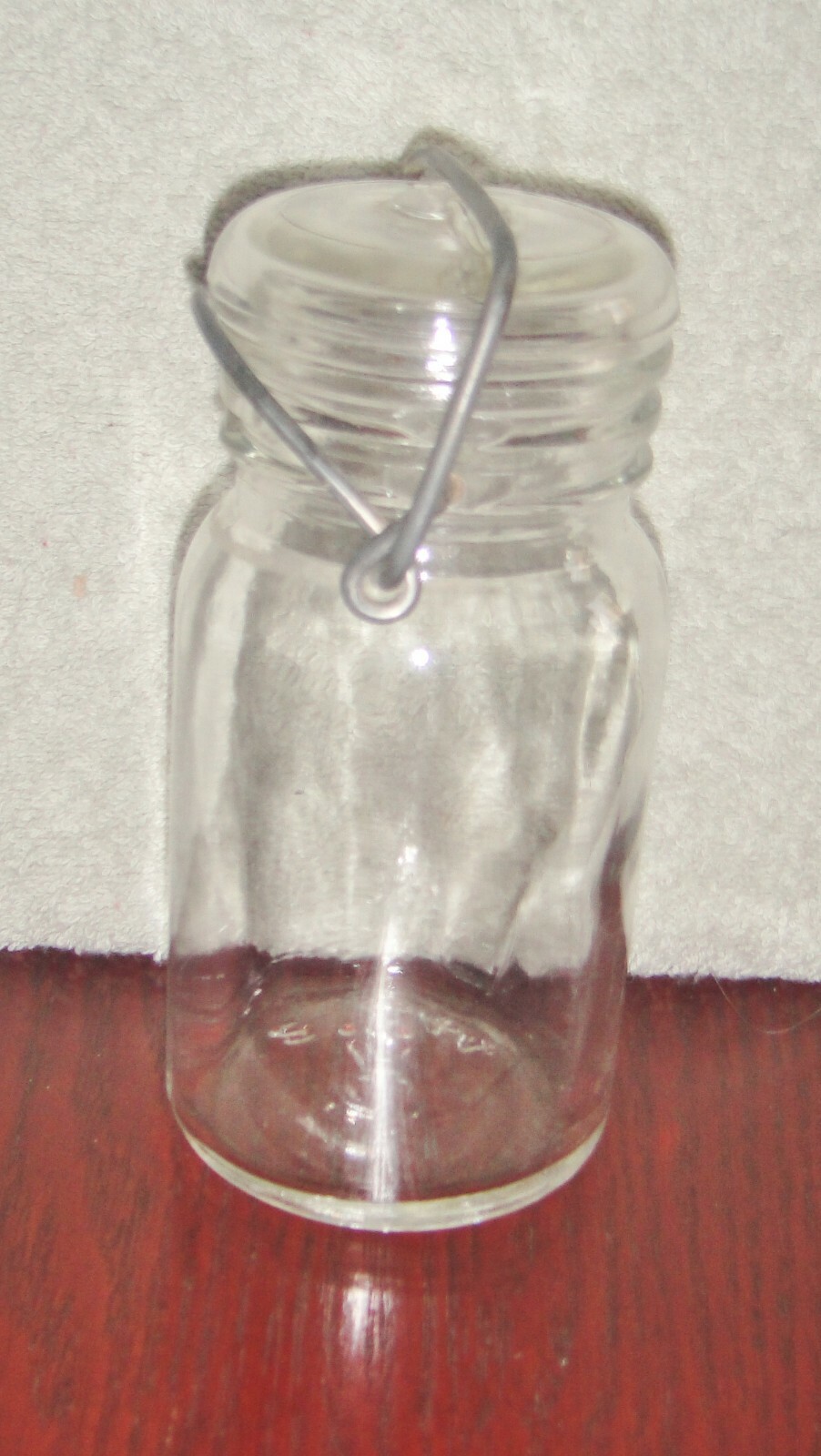 Antique Hazel Atlas Glass Jar With Lid, # 444, Wire Bail with Lock Top, 8 Oz