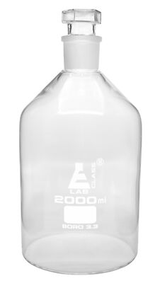 Eisco Labs 2000ml Reagent Bottle with 34/35 Hollow Stopper - Borosilicate Glass