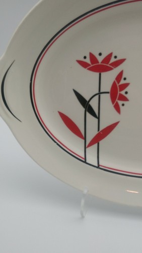 Harker Pottery Deco Dahlia Pattern Serving Platter And Vegetable Dish 1930s