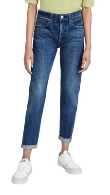 Pre-owned Moussy Wilbur Tapered Mid Rise Jean In Blue - Size 25