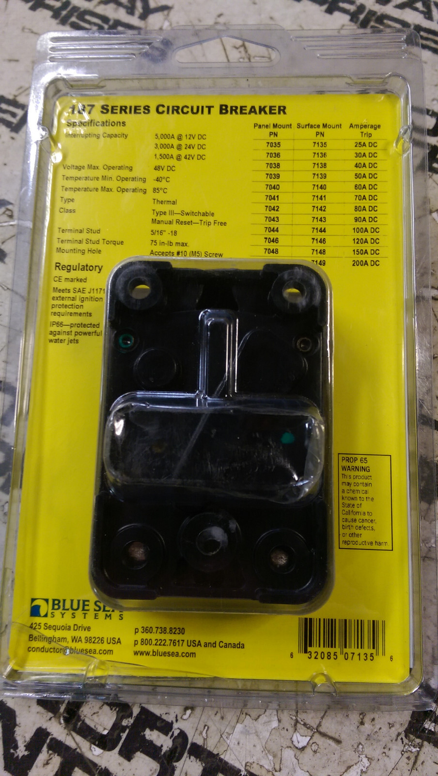Blue Sea Systems 187-Series Circuit Breaker│48V DC│25A│IP66│Panel Mount 7135 - Picture 2 of 2
