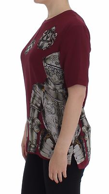 Pre-owned Dolce & Gabbana Red Knight Print Silk Blouse T-shirt Top It42/ Us8 /m Rrp $1200
