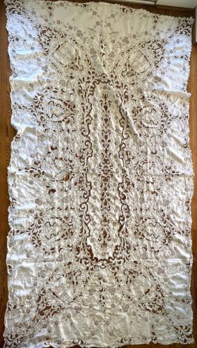 Antique Linen Tablecloth Madeira Marie Antoinette Banquet 12 Napkins 65 x 118 