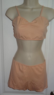 Dance Costume Reverence Peach Blush Sheer HiLow Top Bra Shorts Sz Medium SL