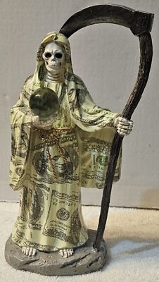 GRIM REAPER SANTA MUERTE BALL SCYTHE FANTASY MYTHICAL MONEY FIGURINE STATUE