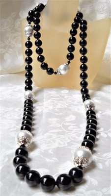 45'' WHITE/BLACK 12MM MAJORCA/MALLORCA PEARL NECKLACE VINTAGE STYLE NO CLASP