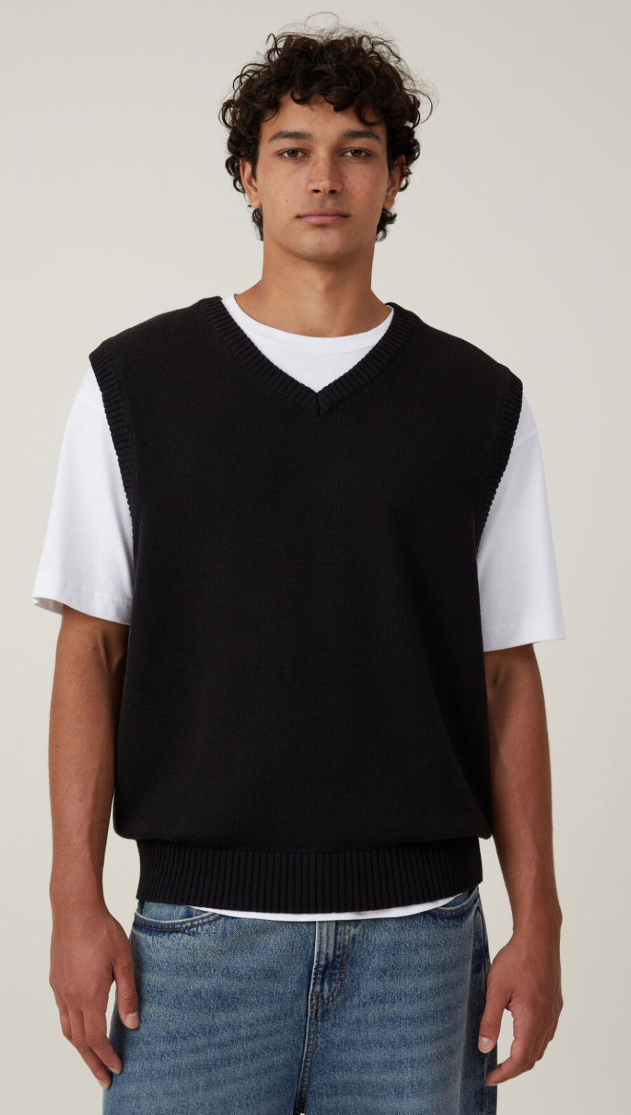 Cotton:On Men's Vintage Knit Vest V-Neck Light Sweater Solid