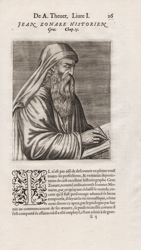 Joannes Zonarus Byzantine Greek Historian Chronicler Portrait Thevet 1584