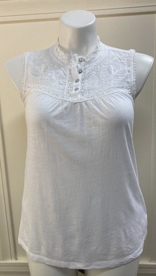 Lucky Brand Womens Shirt Top Blouse Size Small Petite White Sleeveless Lace