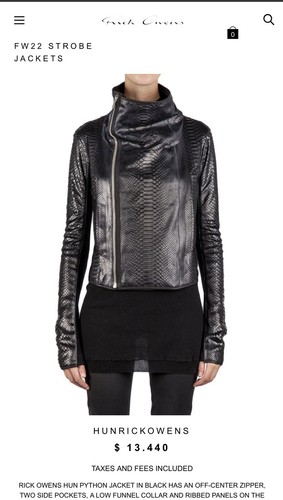 Rick Owens HUN Snakeskin Leather Jacket MSRP $13,1440 Rare