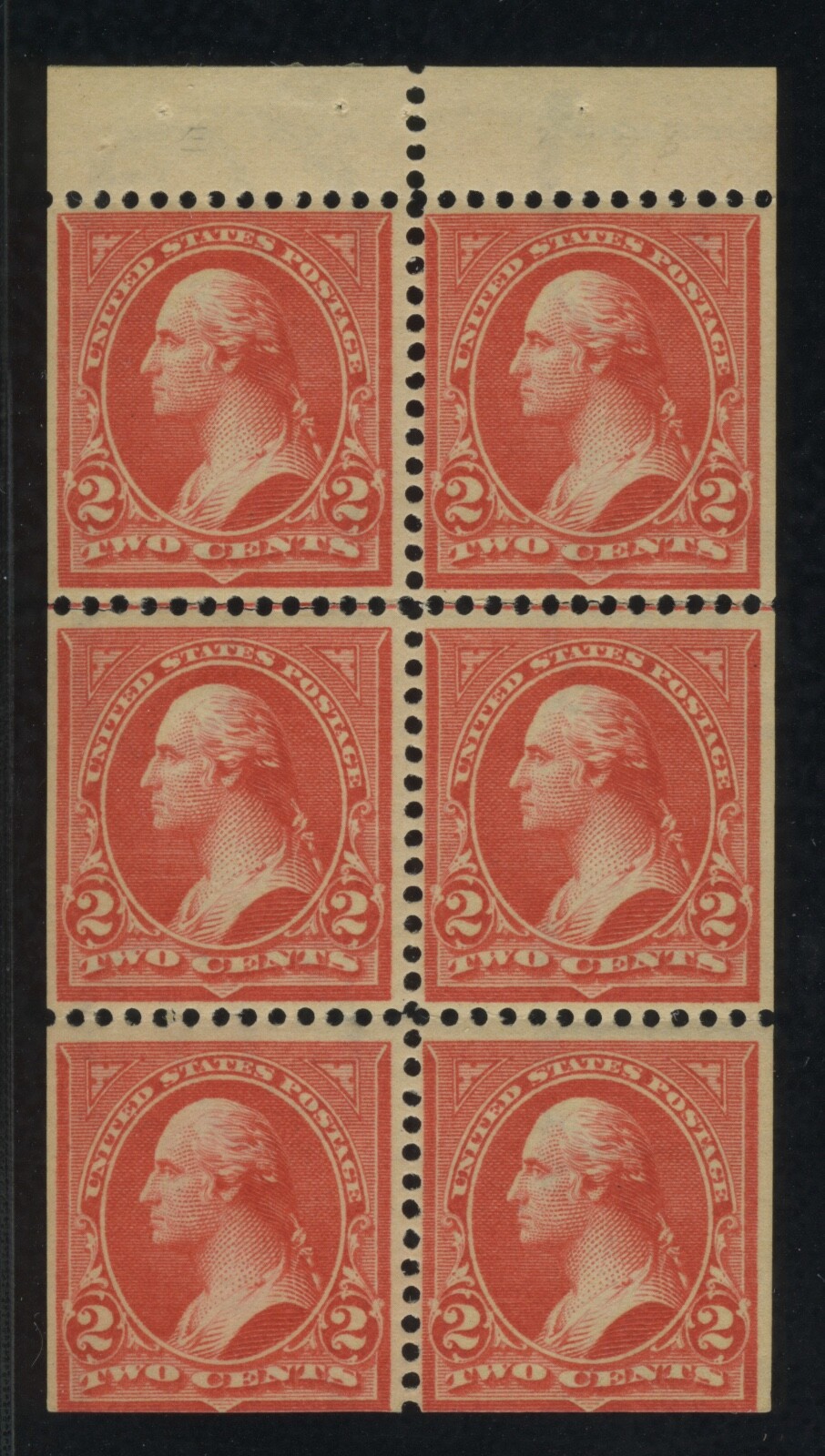 #279Bk Pane of 6 stamps Mint NH CV $1500.00  Orange Red ***RARE***