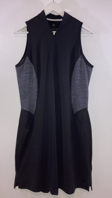 Adidas Knit Golf Dress Size Large Black Sleeveless Sport Collar Half Zip Pockets