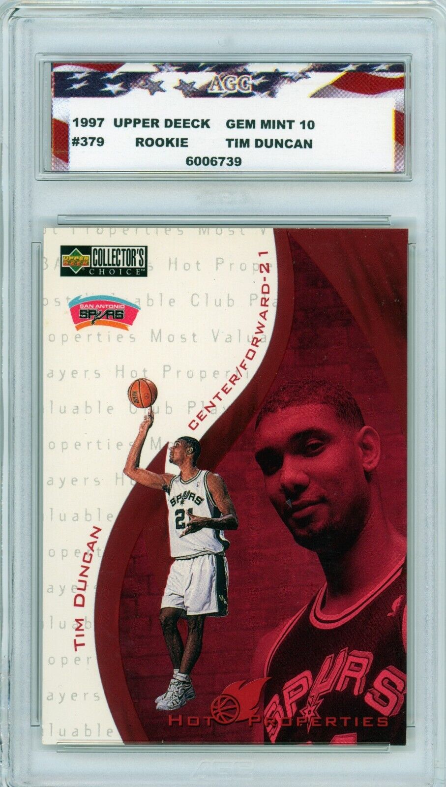 1997 Upper Deck #379 Tim Duncan Rookie Card Choice AGC 10 Gem Mint Spurs. rookie card picture
